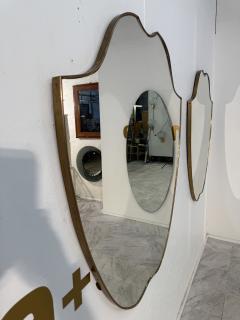 Pair of Italian Brass Framed Shield Form Wall Mirrors 1950s - 4357604