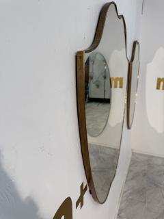 Pair of Italian Brass Framed Shield Form Wall Mirrors 1950s - 4357609