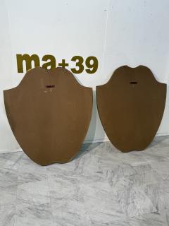 Pair of Italian Brass Framed Shield Form Wall Mirrors 1950s - 4357611