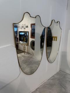 Pair of Italian Brass Framed Shield Form Wall Mirrors 1950s - 4357657