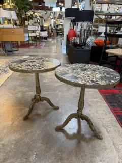 Pair of Italian Brass Pedestal Side Tables with Marble Tops 1970s - 4477079