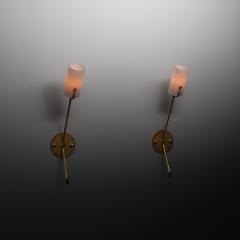Pair of Italian Brass and Opaline Glass Wall Sconces 1950s - 4392508