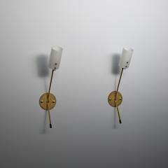 Pair of Italian Brass and Opaline Glass Wall Sconces 1950s - 4392509