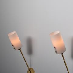 Pair of Italian Brass and Opaline Glass Wall Sconces 1950s - 4392513