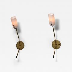 Pair of Italian Brass and Opaline Glass Wall Sconces 1950s - 4393646
