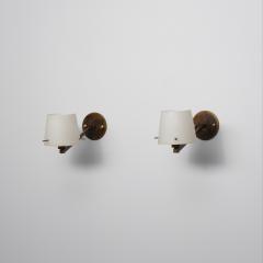 Pair of Italian Brass and Opaline Glass Wall Sconces 1950s - 4416070
