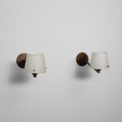 Pair of Italian Brass and Opaline Glass Wall Sconces 1950s - 4416071