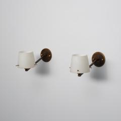 Pair of Italian Brass and Opaline Glass Wall Sconces 1950s - 4416073