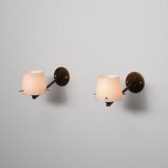 Pair of Italian Brass and Opaline Glass Wall Sconces 1950s - 4416074
