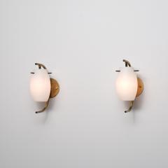 Pair of Italian Brass and Opaline Glass Wall Sconces 1950s - 4423049