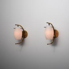 Pair of Italian Brass and Opaline Glass Wall Sconces 1950s - 4423050