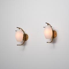 Pair of Italian Brass and Opaline Glass Wall Sconces 1950s - 4423053