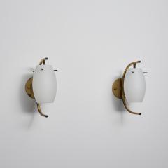 Pair of Italian Brass and Opaline Glass Wall Sconces 1950s - 4423054