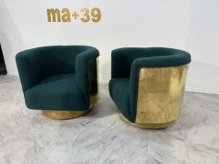 Pair of Italian Brass and Turquoise Boucl Armchairs 1970s - 4203560