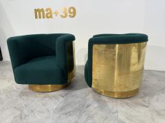 Pair of Italian Brass and Turquoise Boucl Armchairs 1970s - 4203561