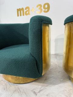Pair of Italian Brass and Turquoise Boucl Armchairs 1970s - 4203562