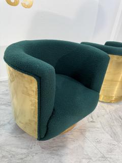 Pair of Italian Brass and Turquoise Boucl Armchairs 1970s - 4203564