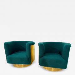 Pair of Italian Brass and Turquoise Boucl Armchairs 1970s - 4203947
