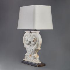Pair of Italian Carved Marble Dolphin Lamps on Ebonized Bases - 4560848