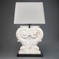 Pair of Italian Carved Marble Dolphin Lamps on Ebonized Bases - 4560849