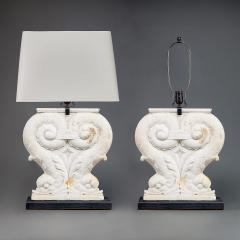 Pair of Italian Carved Marble Dolphin Lamps on Ebonized Bases - 4560918