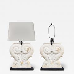 Pair of Italian Carved Marble Dolphin Lamps on Ebonized Bases - 4560928