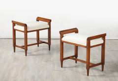 Pair of Italian Carved Walnut Art Deco Stools circa 1940 - 4420640