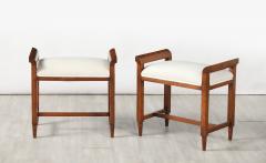 Pair of Italian Carved Walnut Art Deco Stools circa 1940 - 4420655
