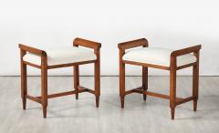 Pair of Italian Carved Walnut Art Deco Stools circa 1940 - 4420656