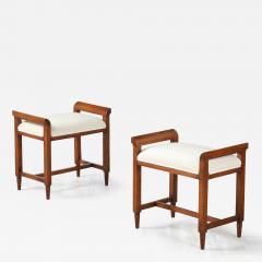 Pair of Italian Carved Walnut Art Deco Stools circa 1940 - 4420733