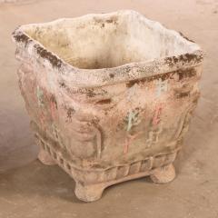 Pair of Italian Cast Stone Planters with Face Motifs - 4740686