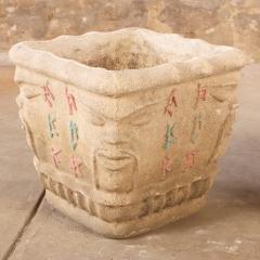 Pair of Italian Cast Stone Planters with Face Motifs - 4740688