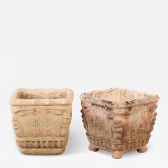Pair of Italian Cast Stone Planters with Face Motifs - 4740861