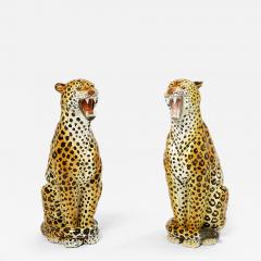 Pair of Italian Ceramic female and male Leopard Sculptures 1960s - 2624719