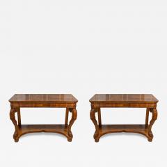 Pair of Italian Charles X 19th Century Walnut Consoles with Large Carved Volutes - 3629754