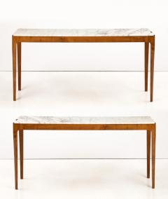 Pair of Italian Cherry Wood and Broccatello Marble Console Tables Italy 2024 - 3730999