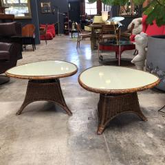 Pair of Italian Coffee Tables in Rattan and Glass 1960s - 640346