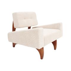 Pair of Italian Contemporary Walnut Armchairs with White Boucl Upholstery - 4238171