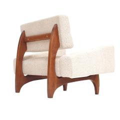 Pair of Italian Contemporary Walnut Armchairs with White Boucl Upholstery - 4238173
