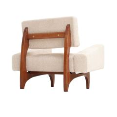 Pair of Italian Contemporary Walnut Armchairs with White Boucl Upholstery - 4238175