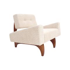 Pair of Italian Contemporary Walnut Armchairs with White Boucl Upholstery - 4238176
