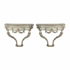 Pair of Italian Cream Painted Parcel Gilt and Carved Wall Mounted Console Tables - 4170034