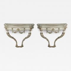 Pair of Italian Cream Painted Parcel Gilt and Carved Wall Mounted Console Tables - 4186313