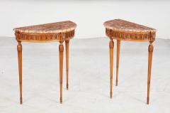 Pair of Italian Demilune Marble Top Consoles - 3800852