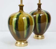 Pair of Italian Drip Glaze ceramic Lamps - 1041234