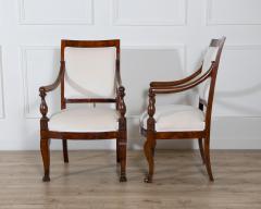 Pair of Italian Empire Armchairs in Mahogany with White Velvet Upholstery Genoa - 4381173