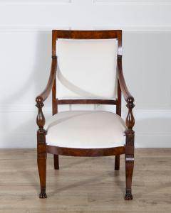 Pair of Italian Empire Armchairs in Mahogany with White Velvet Upholstery Genoa - 4381176