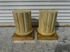 Pair of Italian Faux Goatskin and Brass Roman Column End Tables - 4375781