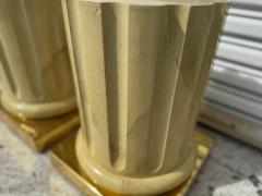 Pair of Italian Faux Goatskin and Brass Roman Column End Tables - 4375807