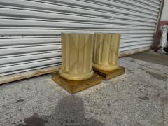 Pair of Italian Faux Goatskin and Brass Roman Column End Tables - 4375813